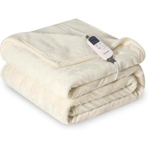 Heat Blanket 72x84 Full Size,Soft Flannel & Sherpa Reversible Electric Blanket with 10 Heat Settings,12 Timer Setting and 8 Hours Auto-Shut Off,ETL Certified Machine Washable,Ivory