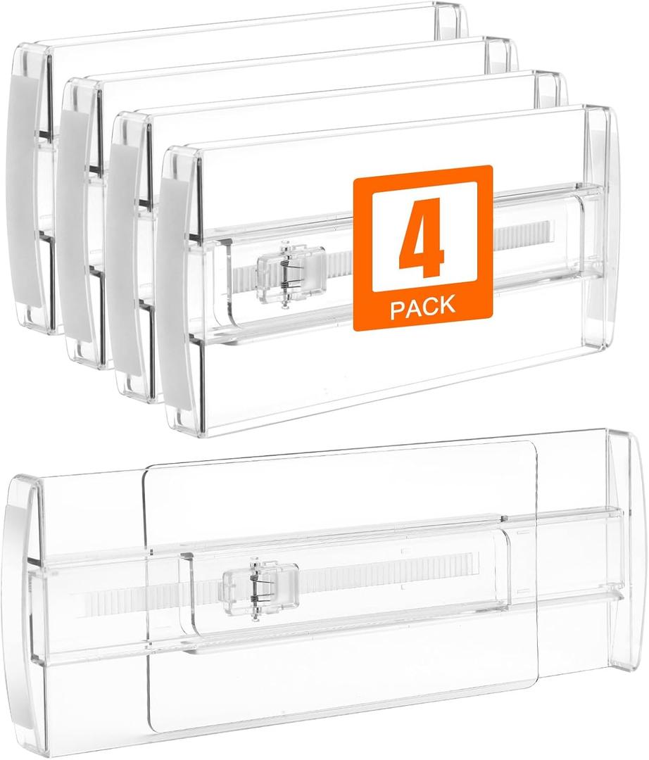 4 Pack Drawer Dividers for Clothes, 4" High 10"-17" Drawer Dividers Adjustable Expandable Dresser Drawer Organizers, Clear Dresser Separators for Clothes, Underwear, Baby Clothes, Cosmetic, Toiletries