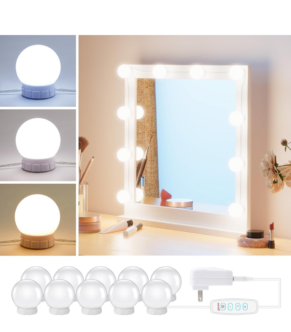 Hollywood Style Led Vanity Mirror Lights Kit - Vanity Lights Have 10 Dimmable Light Bulbs for Makeup Dressing Table and Power Supply Plug in Lighting Fixture Strip, White (No Mirror Included)