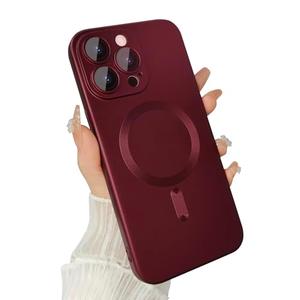 ankofave Magnetic case for iPhone 14 Pro Phone Case for Women, Matte Luxury Soft Metallic Luster Design with Camera Lens Protector, Compatible with Magsafe Case for iPhone 14 Pro 6.1"-Red Wine