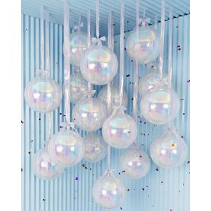 Jenaai 30 Set Round Foil Balloons Bulk 22 Inch 4d Metallic Giant Balloons Set with Satin Bows Ribbon for Ceiling Holiday Ornaments New Year Birthday Wedding Party Decoration(Iridescent)
