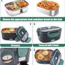 Buddew Electric Heated Lunch Box, 80W Fast Heating with Dual 1.5L Food-Grade 304 Stainless Steel, 12V/24V/110V Portable Food Warmer for Car Truck Office Adults, Lonchera Electrica Portatil (Green)