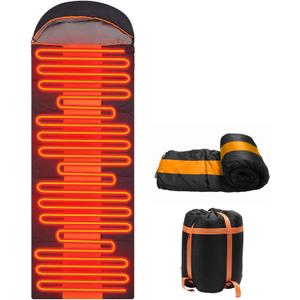 Sleeping Bags for Adults, Backpacking Camping Sleeping Bag for Kids, Heated Sleeping Bag for Camping Outdoor Hiking, Rechargeable Lightweight Compact Camping Essentials Gear (Orange)