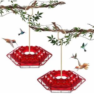Hummingbird Feeder with Ant-Proof Moat Hummingbird Feeder, Easy to Clean and Refill Includes Hanging Hook, Features 30 Feeding Ports (Red 2PCS)