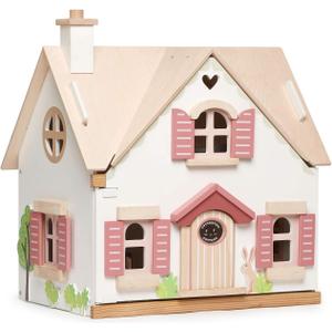 Tender Leaf Toys - Cottontail Cottage - Furnished 18.7" Tall 3 Story Countryside Wooden Doll House with 24 Pcs Accessories - Encourage Creative and Imaginative Fun Play for Children - Age 3+