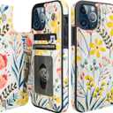 HAOPINSH for iPhone 12/12 Pro Wallet Case with Card Holder, Floral Flower Pattern Back Flip Folio PU Leather Kickstand Card Slots Case for Women Girls, Double Magnetic Clasp Shockproof Cover 6.1"