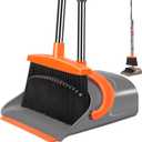 Broom and Dustpan Set for Home, Broom and Dustpan Combo for Office, Long Handle Broom with Upright Standing Dustpan,Indoor&Outdoor Sweeping (Gray&Orange)