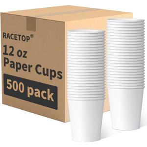 RACETOP 500 pack Disposable Coffee Cups 12 oz, Paper Cups 12 oz, Hot Cups, Ideal for Hot Drinks, Coffee(white)