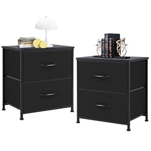 DUMOS Nightstand Small Dresser with 2 Fabric Drawers, Side Tables Bedroom End Table Bedside Storage Furniture for 20 inch Tall Night Stand for Entryway, College Dorm, Matte Black, Pack of 2  DUMOS Nightstand Small Dresser with 2 Fabric Drawers, Side Tables Bedroom End Table Bedside Storage Furniture for 20 inch Tall Night Stand for Entryway, College Dorm, Matte Black, Pack of 2