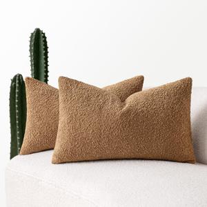 MIULEE 12x20 Inch Decorative Lumbar Pillow Covers for Couch Bed Set of 2 Textured Boucle Neutral Throw Pillow Covers Brown Tobacco Accent Solid Vintage Pillowcases Sofa Living Room Home Decor