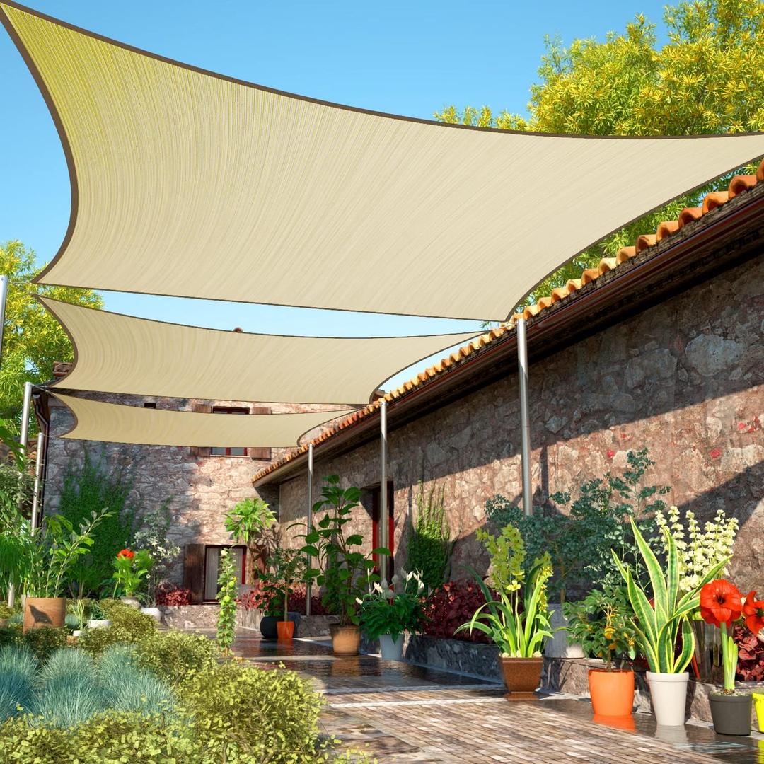ShadeMart 14' x 14' Beige Sun Shade Sail Square Canopy Fabric Cloth Screen smTAPR1418, Water and Air Permeable & UV Resistant, Heavy Duty, Carport Patio Outdoor & (We Customize Size)