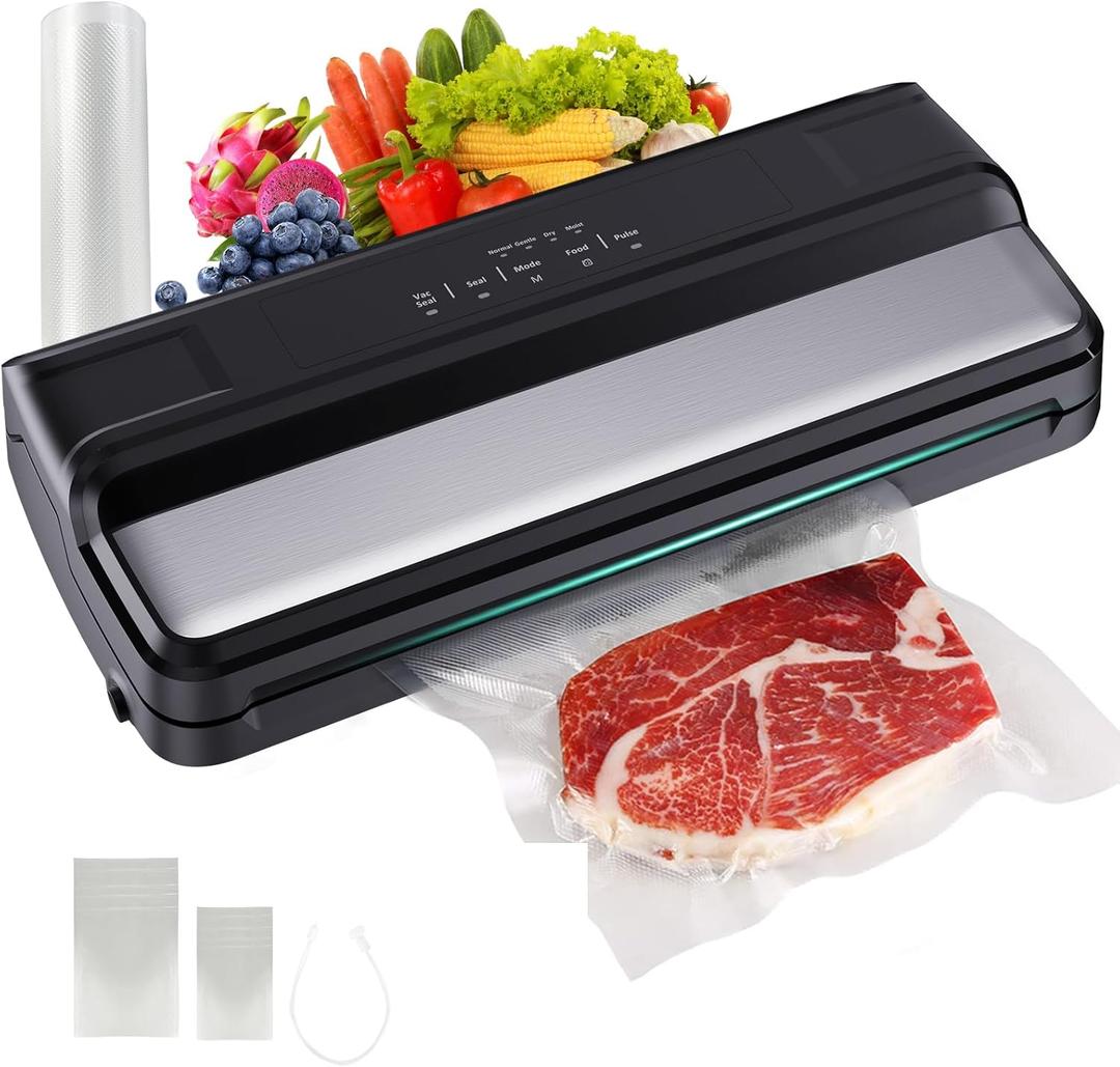 Kweete Vacuum Sealer Machine, 85kPa Powerful Food Vacuum Sealer for High-Speed Continuous Working 8-in-1 Automatic Food Sealer Set with External Vacuum System, Including Vacuum Bags & Accessory Hose