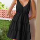 ZESICA Womens 2026 Summer Casual V Neck Sleeveless Mini Dress Tie Shoulder Tiered Ruffle Swing A Line Short Sundresses (S)