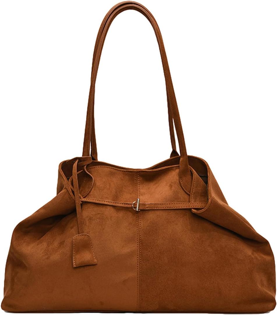 Suede Purses for Women 2025 Fall Trendy Slouchy Shoulder Bag Suede Handbags Vintage Tote Large Capacity Commuter Bag