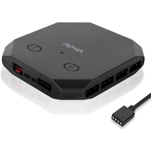 upHere 12V RGB to 5V ARGB PC Fan Hub with 6 PWM 4Pin Port,8 5V ARGB 3Pin Port, Support up to 6 4-Pin & 3-Pin Case Fans and Additional 2 ARGB Accessories Black FH14-12V(Only Support 12VRGB Motherboard)