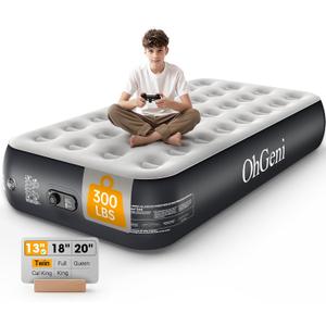 OhGeni Twin Air Mattress with Built in Pump, Camping Air Mattress with External Valve, Family Choice Award Winner, 13" Inflatable Blow up Bed, Portable Foldable Airbed for Home & Outdoor, Gift for Mom
