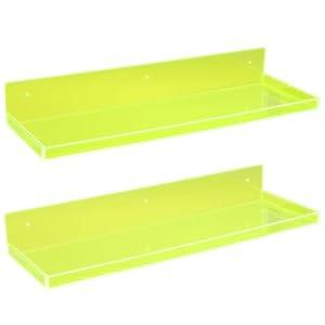 HappyDino Floating Shelves for Wall Acrylic Wall Shelves for Bedroom Bathroom Living Room Kitchen 16.5X5.5'', Pack of 2, Neon Green