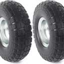 AR-PRO (2-Pack) 10-Inch Solid Rubber Tire Wheels - Replacement 4.10/3.50-4" Flat Free Tire with 5/8" Bearings, 2.2" Offset Hub - Compatible with Hand Truck, Wheelbarrow, Dolly, Gorilla Carts (Silver)