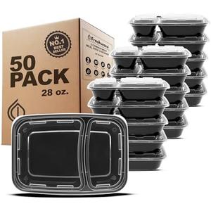 Freshware Meal Prep Containers [50 Pack] 2 Compartment with Lids, Food Storage Containers, Bento Box, BPA Free, Stackable, Microwave/Dishwasher/Freezer Safe (28 oz)