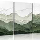 3Pcs Abstract Green Mountains Canvas Wall Art Modern Minimalist Picture Wall Decor Green White Mid Century Sage Green Poster Print Artwork for Living Room Bedroom Home Decoration 2D Untextured (24L"x16W")