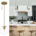 8" Globe Pendant Light Gold Mid Century Modern Light Fixture Clear Glass Pendant Lights Kitchen Island Modern Pendant Lights Brushed Brass Finished with Clear Glass Lampshade for Bedroom