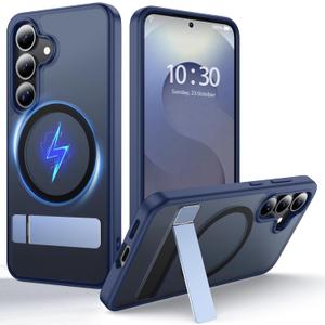 for Samsung Galaxy S25 Case with MagSafe [Invisible Kickstand] [Charge While Standing] [Military Shockproof] Translucent Matte Soft Silicone Bumper for S25 Phone Case Slim, Blue