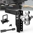 Adjustable Trailer Hitch Ball Mount with Hook, Tri-Ball (1-7/8" x 2" x 2-5/16") Drop Hitch,8 Inch Drop Hitch, Fits 2.5-Inch Receiver,Anti-Theft Pins Locks,Tow Hitch for Heavy Duty Truck (Black)