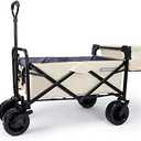 WHITSUNDAY Collapsible Folding Garden Outdoor Park Utility Wagon Picnic Camping Cart with Bearing and Brake 8" All Terrain Wheels with Rear Storage (Beige)