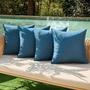 MIULEE Pack of 4 Decorative Outdoor Throw Pillow Covers Linen Waterproof Pillow Covers Farmhouse Cushion Cases for Patio Garden Tent Balcony Couch Sofa 18x18 inch Navy Blue