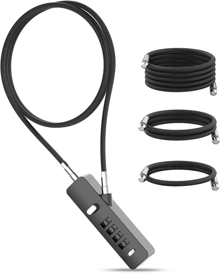 Combination Lock, 4-Digit Steel Cable Locks with Code, Locks for Lockers with 3 Lengths Cables for Bikes, File Cabinets, Wardrobes, Small Fences, Refrigerator Door (Gray-1pc)