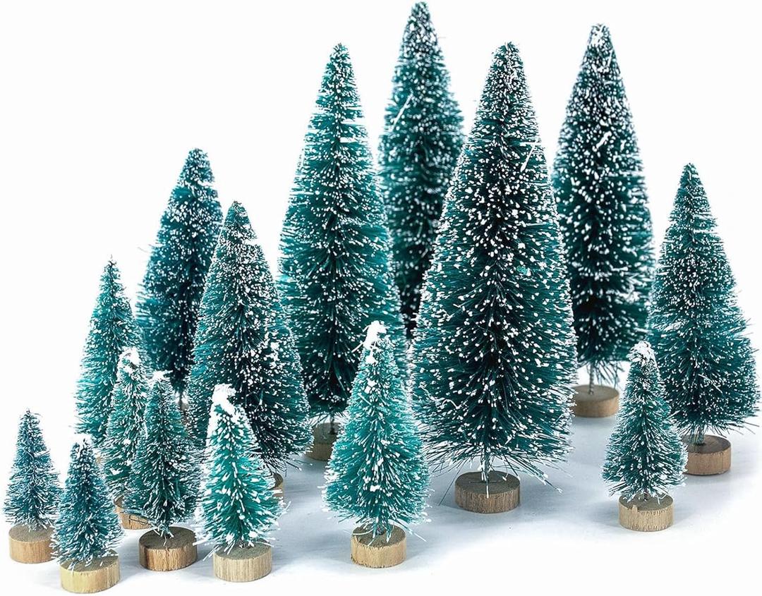 LOVEINUSA 40 Pack Mini Christmas Bottle Brush Trees, Tabletop Snow Flocked Village Trees in 5 Sizes for Christmas Village, Diorama & Holiday Table Decor
