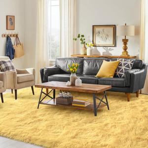 FinRec 5x8 Feet Yellow Rugs for Living Room Bedroom, Soft Fluffy Shaggy Area Rug, Non-Slip Fuzzy Furry Shag Rug for Nursery Kids Room Dorm Room Home Decor, Indoor Plush Floor Carpet