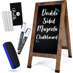 Loddie Doddie Chalkboard Sandwich Board Sign - 40 x 20 in, Brown - Dual-Sided Magnetic Chalkboard Surface - Locking Hinges & Non-Slip Feet for Blackboard Stability - Smooth Erasing for Menu Signs
