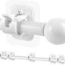 Curtain Rods No Drilling for Windows 48 to 84-96 Inch,5/8 Inch Diameter Drapey Pole with No Drill Curtain Rod Brackets,Renter Friendly Cortineros Para Ventanas with Adhesive Curtain Rod Holder White