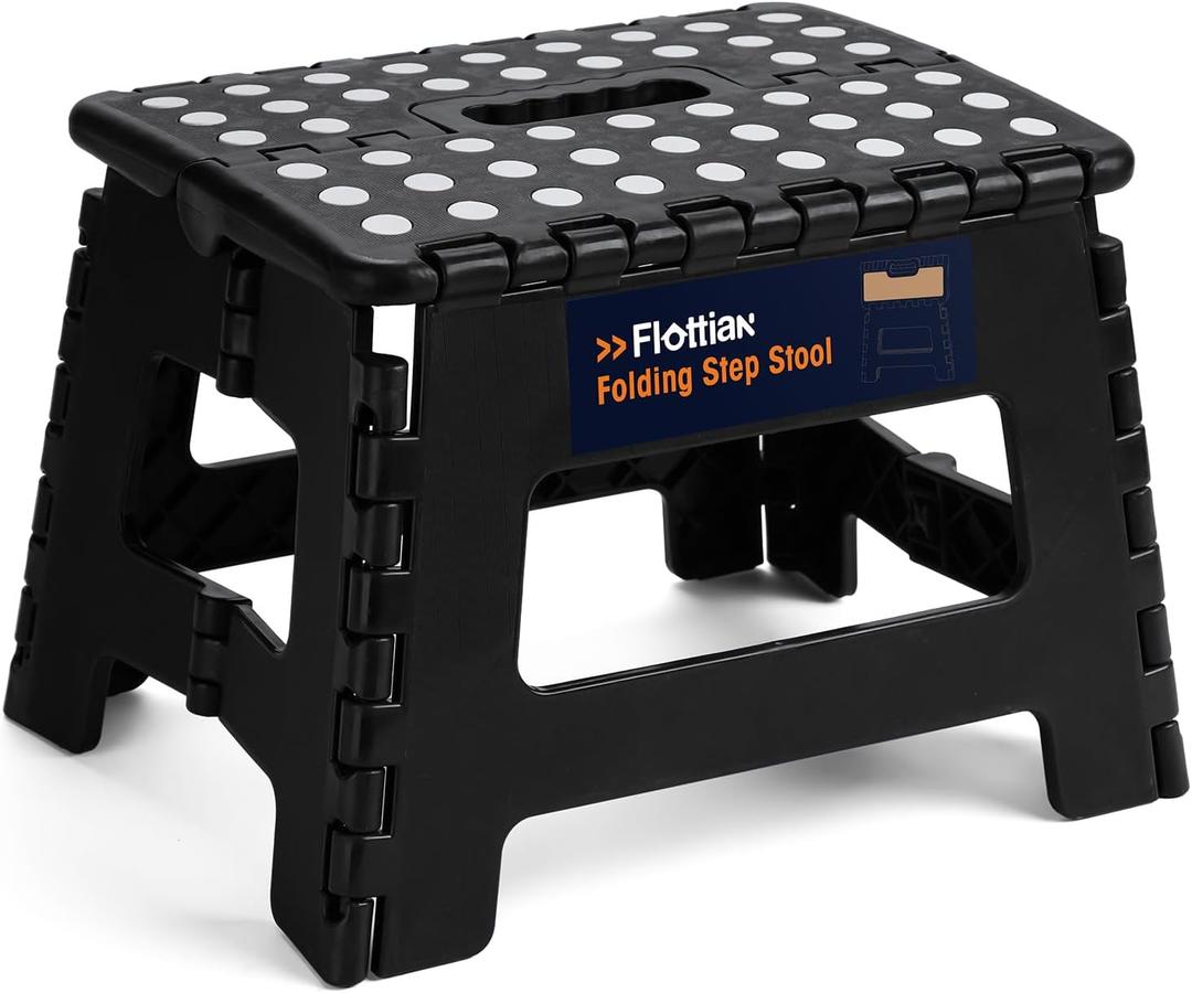 Flottian 11" Folding Step Stool for Adults and Kids Holds Up to 300 lbs,Non-Slip Folding Stools with Portable Handle, Compact Plastic Foldable Step Stool for Bathroom,Bedroom, Kitchen Sakura 