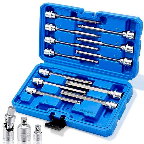 RIZOM 15-Piece 3/8" Drive Extra Long Torx Bit Socket Set, T10-T60 Star Bit Socket Set, CR-V and S2 Steel