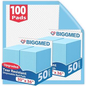 BIGGMED Tear-Resistant Disposable Bed Pads 30" x 36" 100 Count Absorbent Underpads, Chux Thicker Extra Large Incontinence Bed Pads, Pee Pads for Adults, Kids, Elderly, Pets