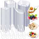 Tessco 800 Pcs Mini Appetizer Plates Set Including 400 Disposable Dessert Plates Assorted Shape 200 Mini Plastic Forks 200 Plastic Spoons for Party(Clear,Classic)