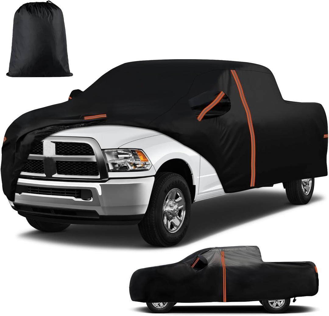 Waterproof Truck Cover for 2011-2024 Dodge Ram 2500/3500 Crew Cab & Mega Cab 6.4ft Bed, AllWeather Outdoor Pickup Cover with Zipper Door & Windproof Straps, Sun UV Protect