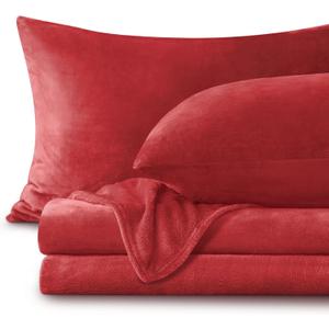 BEDELITE Flannel Sheets Full Size Red - Super Soft Fleece Sheets Set Fluffy Extra Plush, 4 Piece(Include Fitted Sheet, Flat Sheet, 2 Pillowcases)
