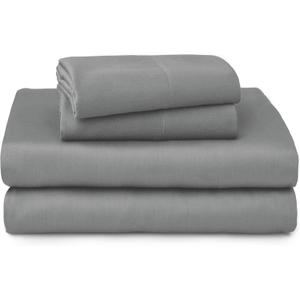 Welhome 100% Cotton Percale 4-Piece King Size Solid Bed Sheets Set, 1 Fitted, 1 Flat Sheet with 2 Pillowcases, Gray