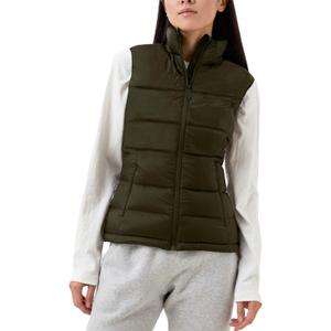 Puffer Vest Women Zip Up Sleeveless Stand Collar Outerwear Vest Puffy Warm Lightweight Winter Jacket Coat (Green, S)