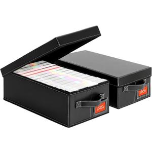 VHS Storage Box Set  2-Pack Faux Leather Cassette Tape Storage Bins  Holds 14 Clamshell Tapes Each  Stackable Vintage Media Organizer-Black