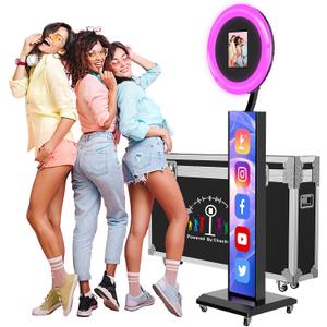 JIYANG Portable Photo Booth Compatible with Any Ipad,Photo Booth Stand Shell with ChackTok PhotoBooth VIP Member and Flight Case,Free Custom Logo,Perfect for Parties,Wedding and Events(Black) (For 10.2"10.5"10.9"11"12.9"13")