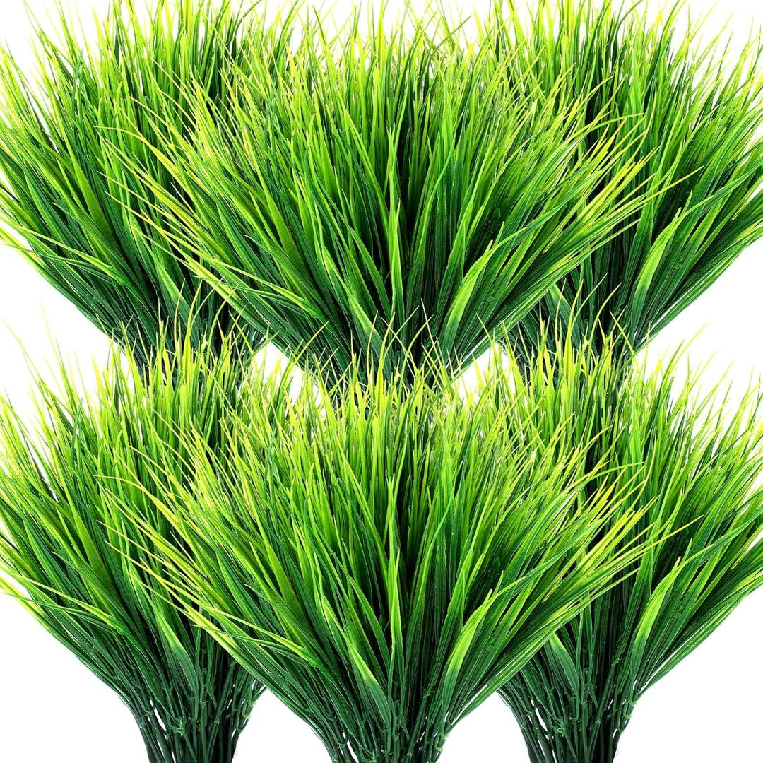 Ysleen 30 Bundles Artificial Outdoor Plants UV Resistant Fake Grasses No Fade Faux Plastic Wheat Grass Greenery Shrubs Garden Porch Window Box Decorating Craft