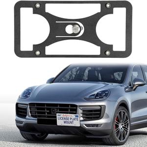 Heavy Duty Front License Plate Bracket Compatible with Porsche Cayenne 2003-2018, Anti-Theft No Drill Front Tow Hook License Plate Holder Waterproof Replacement Frames Accessories