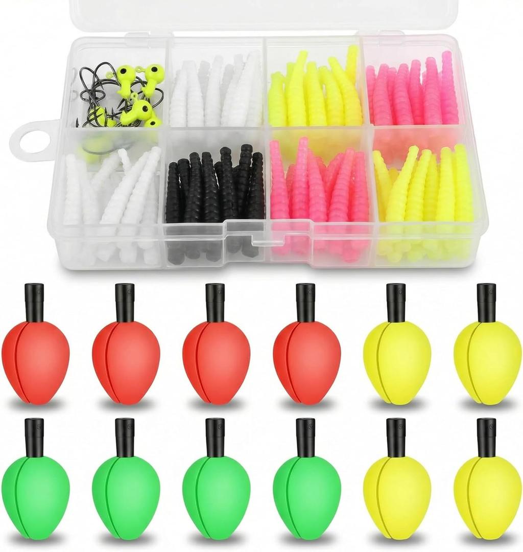 Gemscream 93 Pieces Fishing Tackle Kit with 12 Assorted Color Floats + 81 Pcs Artificial Soft Baits Durable Plastic Lures, Fits All Fishing Scenes