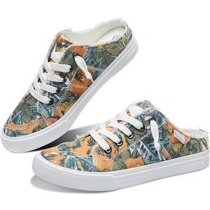 Obtaom Women Canvas Mules Memory Foam Clipper Fashion Sneakers Comfortable Slip-On Mule Backless Holiday Shoes, Size 10 
