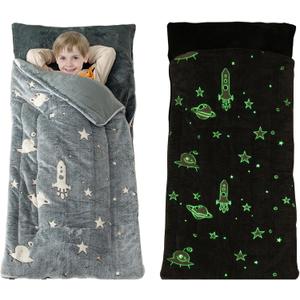 Sleeping Bag for Kids with Pillow and Blanket, Toddler Nap Mat 63" x 30" Glow in The Dark Blanket with Roll Up Design, Perfect for Preschool, Daycare, Kindergarten