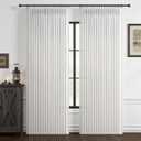 Unique Extra Long Pinch Pleat 105 Inch Office Curtains Panels 2 Set, Beige White Memory Shape Semi Sheer Flax Linen Floor to Ceiling Curtain Privacy Light Filtering Elegant Window Drapes for Classroom
